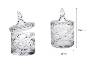 Récipient en verre avec des motifs en relief, couvercle et pied 160x100 mm-εικόνα_διαστάσεις