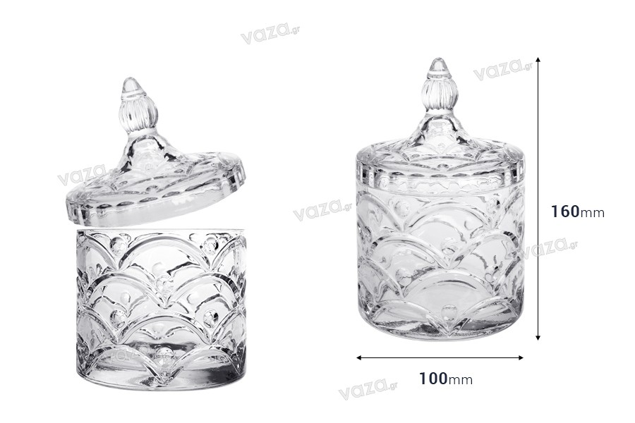 Glass beacon with embossed patterns and lid 160x100 mm