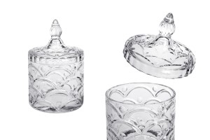 Récipient en verre avec des motifs en relief, couvercle et pied 160x100 mm-εικόνα_προϊοντική