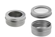 50ml silver aluminum tin jar with clear top screw lid - available in a package with 12 pcs