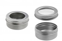 Pot en aluminium de 50ml argent avec fenêtre sur le couvercle - 12 pcs