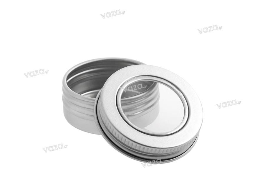 15ml silver aluminum tin jar with clear window cap - 12 pcs