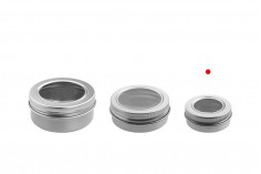 15ml silver aluminum tin jar with clear window cap - 12 pcs