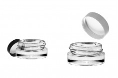 Transparent 5ml glass cream jar with cap and EPE liner inserted in the cap