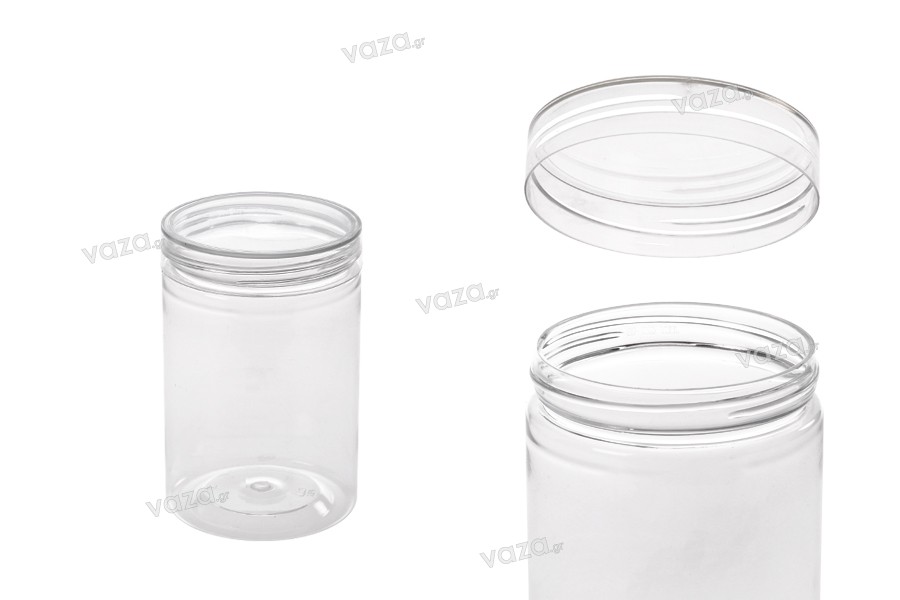 Transparent 250ml PET jar with cap in size 65x100 mm -available in a package with 12 pcs