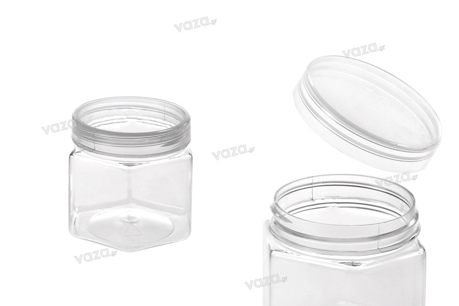 Pot en plastique (PET) de 115ml hexagonal 55x60 mm transparent avec couvercle - 12 pièces