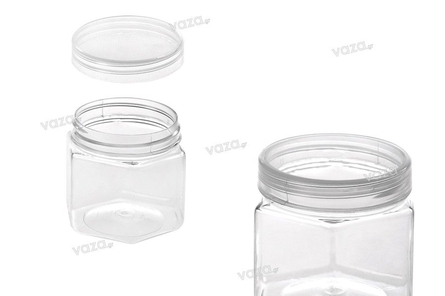 PET plastic jar 115 ml hexagon 55x60 mm transparent with lid - 12 pcs