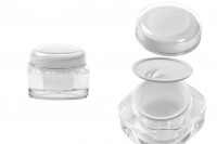 Petit pot en acrylique de 50ml, transparent avec couvercle blanc et joint en plastique