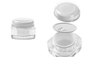 Petit pot en acrylique de 50ml, transparent avec couvercle blanc et joint en plastique-εικόνα_προϊοντική