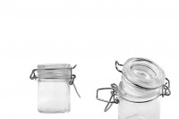 40ml round glass jar with airtight lid in size 64x45 mm (lid with transparent rubber seal and stainless wire)