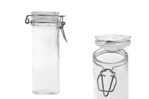 Hava geçirmez kapaklı 120 ml yuvarlak cam kavanoz (kapakta tel ve şeffaf kauçuk)
