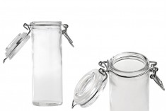 Borcan din sticlă rotundă de 120 ml cu închidere etanșă (sârmă și cauciuc transparent pe capac)