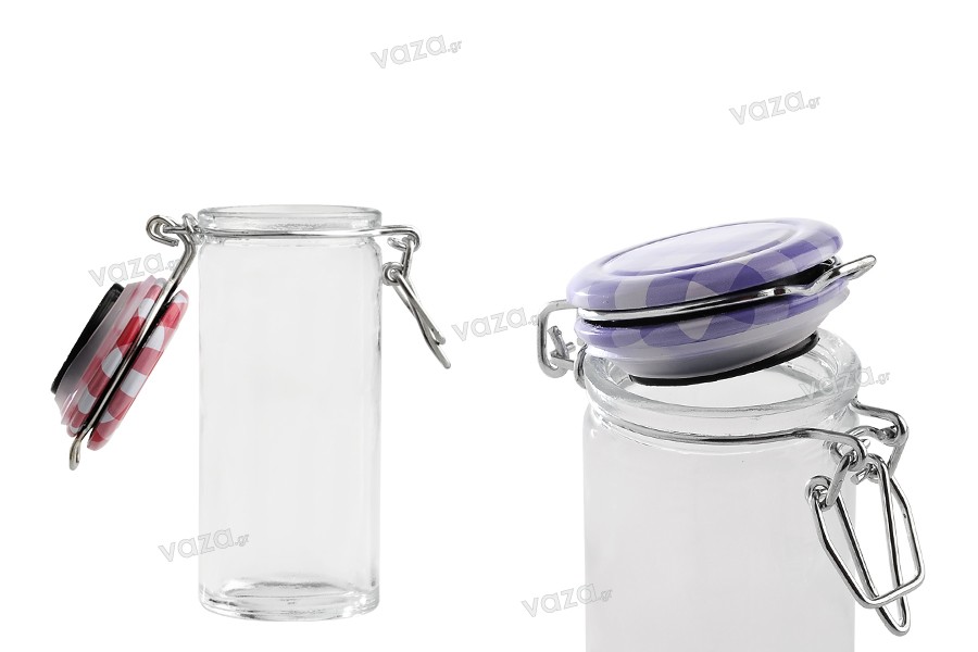90ml round glass jar with airtight lid in size 108x45 mm (lid with rubber seal and stainless wire)