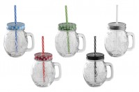 Glass Jar 450 ml ball shaped 126x94 mm with a cap and a straw