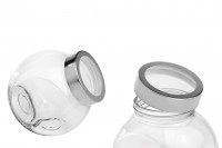 1600ml tilted glass jar with a transparent silver plastic cap. The jar stands upright or tilted