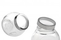 2000ml tilted glass jar with a transparent silver plastic cap. The jar stands upright or tilted