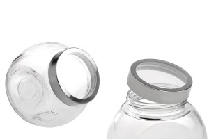 Pot en verre de 2000 ml avec deux fonds et couvercle en plastique argenté-εικόνα_προϊοντική