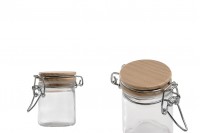 40ml round glass jar with airtight wooden lid in size 64x45 mm (lid with rubber seal and stainless wire)