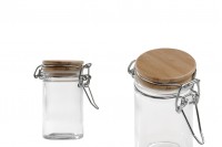 60ml round glass jar with airtight wooden lid in size 85x45 mm (lid with rubber seal and stainless wire)