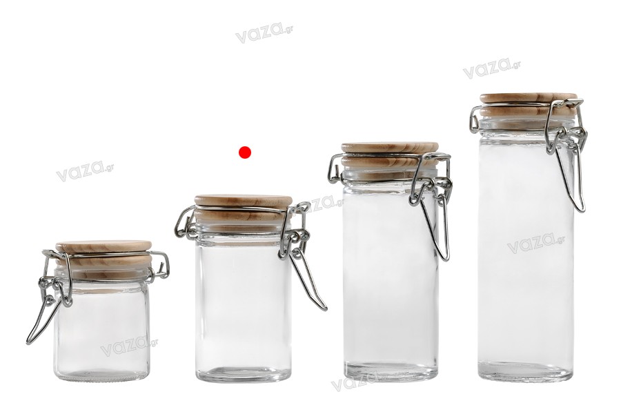 60ml round glass jar with airtight wooden lid in size 85x45 mm (lid with rubber seal and stainless wire)