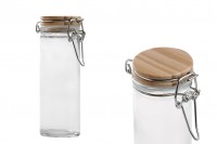 120ml round glass jar with airtight wooden lid in size 130x45 mm (lid with rubber seal and stainless wire)