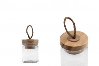 Pot en verre rond de 40ml 62 x 45 mm avec couvercle en bois et cordelette