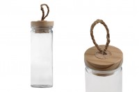 Vază de sticlă rotundă de 120 ml, de 130 x 45 mm, cu capac din lemn și cordon