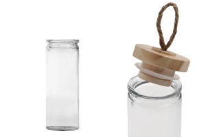 Pot rond en verre de 120ml 130 x 45 mm avec couvercle en bois et cordon-2
