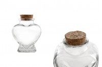 Vase en verre de 75 ml en forme de coeur pour baptême et mariage avec liège