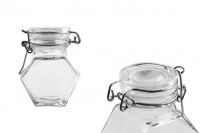 100ml polygon glass jar with rubber seal and stainless wire