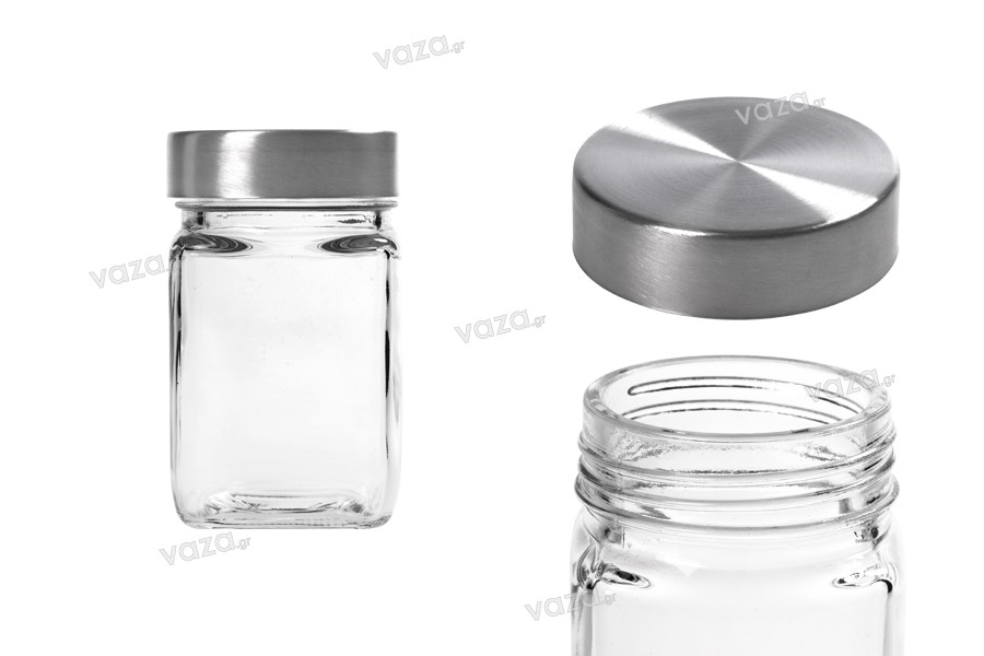 Glass square Jar 270 ml 65x110 mm with a silver lid