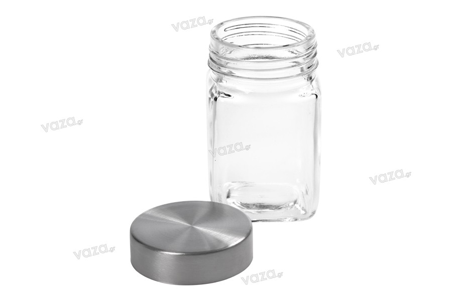 Glass square Jar 270 ml 65x110 mm with a silver lid