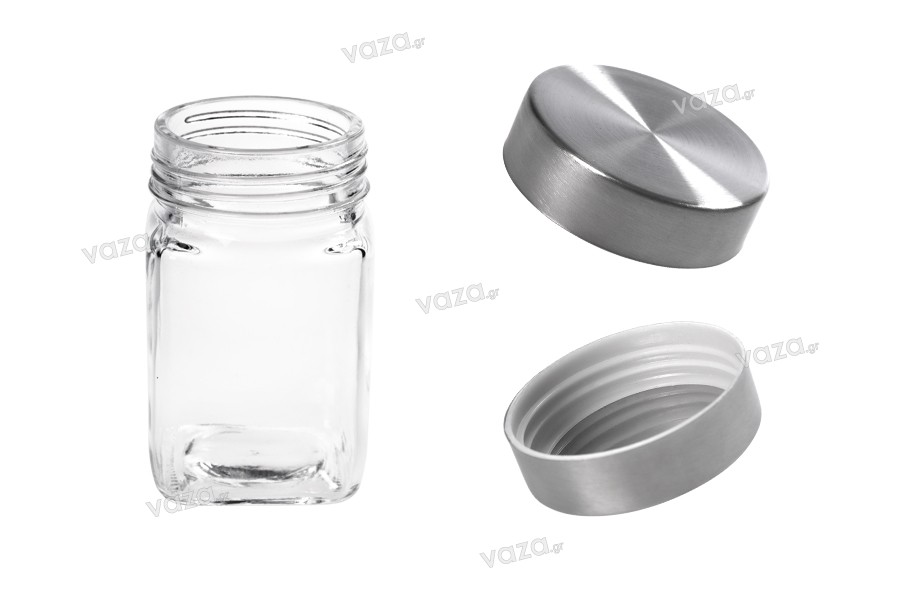 Glass square Jar 270 ml 65x110 mm with a silver lid