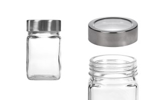 Flaschen 270 ml Glas Quadrat 65x110 mm mit Deckel in Silber-transparent-εικόνα_προϊοντική