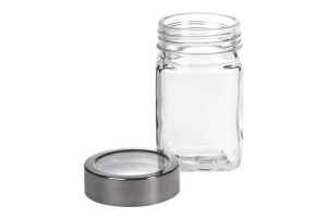 Flaschen 270 ml Glas Quadrat 65x110 mm mit Deckel in Silber-transparent-εικόνα_σύνθεση