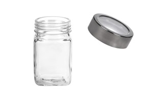 Flaschen 270 ml Glas Quadrat 65x110 mm mit Deckel in Silber-transparent-εικόνα_διαστάσεις