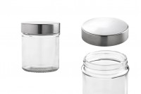 Petit pot rond de 300ml en verre 80 x 100 mm avec couvercle en argent