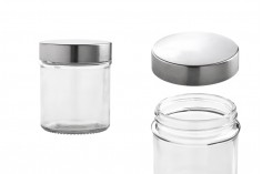 Bicchiere da 300 ml in vetro rotondo 80x100 mm con coperchio in argento