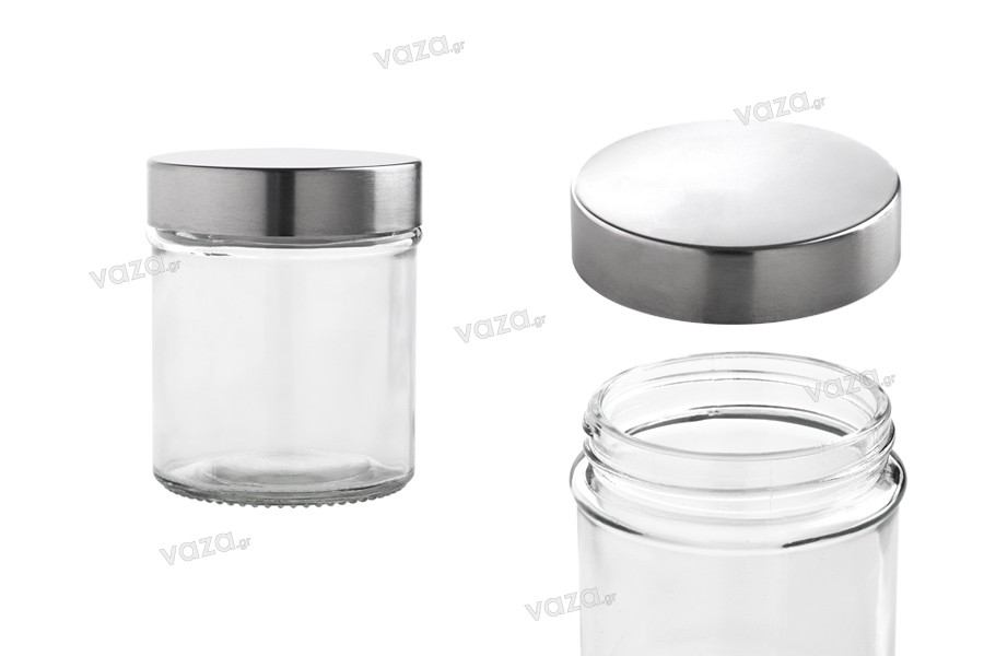 Petit pot rond de 300ml en verre 80 x 100 mm avec couvercle en argent