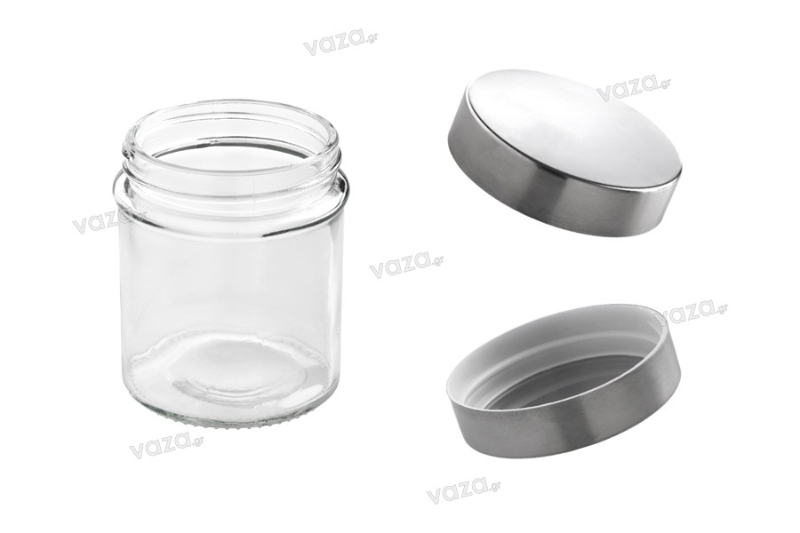 Bicchiere da 300 ml in vetro rotondo 80x100 mm con coperchio in argento