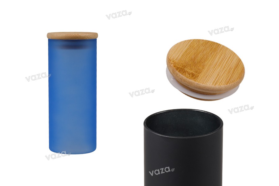 Glass jar 65x150 mm with wooden lid in various matte colors