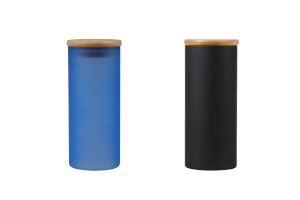 Βαζάκι γυάλινο 65x150 mm με ξύλινο καπάκι σε διάφορα ματ χρώματα-photo_groupe