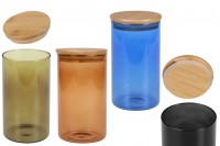 Glass jar with rubber sealed wooden lid in size 85x150 mm