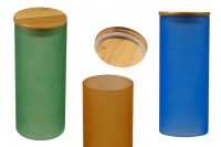 Βαζάκι γυάλινο 85x200 mm με ξύλινο καπάκι σε διάφορα ματ χρώματα