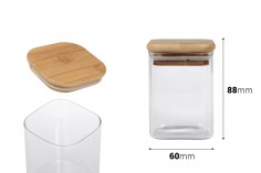 Pot carré en verre de 200ml avec couvercle en bois et bande élastique