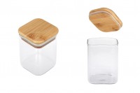 200 ml glass jar, square with wooden lid and rubber