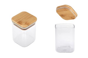 200ml Glasdose, quadratisch mit Holzdeckel und Gummi-εικόνα_προϊοντική