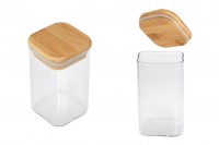 250 ml glass jar, square with wooden lid and rubber