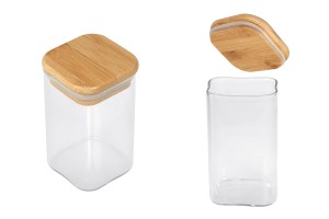 Pot carré en verre de 250ml avec couvercle en bois et bande élastique-εικόνα_προϊοντική
