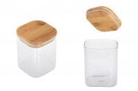 410 ml glass jar, square with wooden lid and rubber